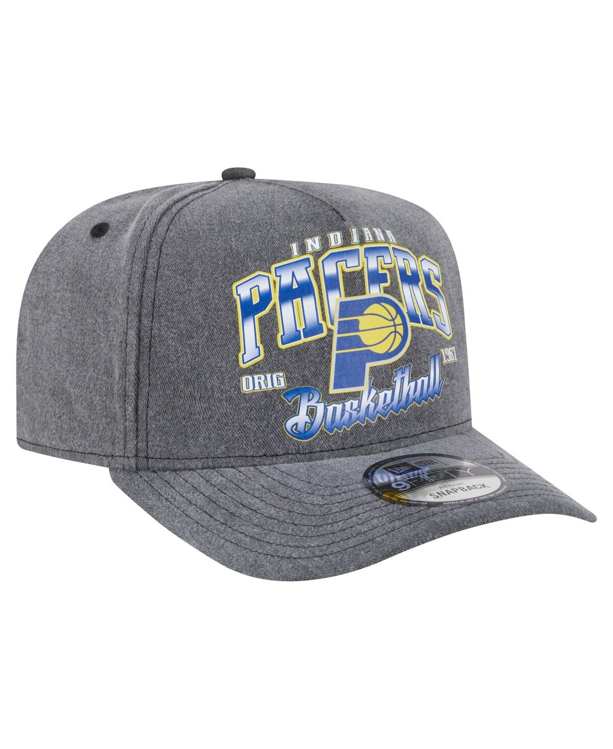 NEW ERA MEN'S CHARCOAL INDIANA PACERS THROWBACK WASHED PRE-CURVED 9FIFTY SNAPBACK HAT 