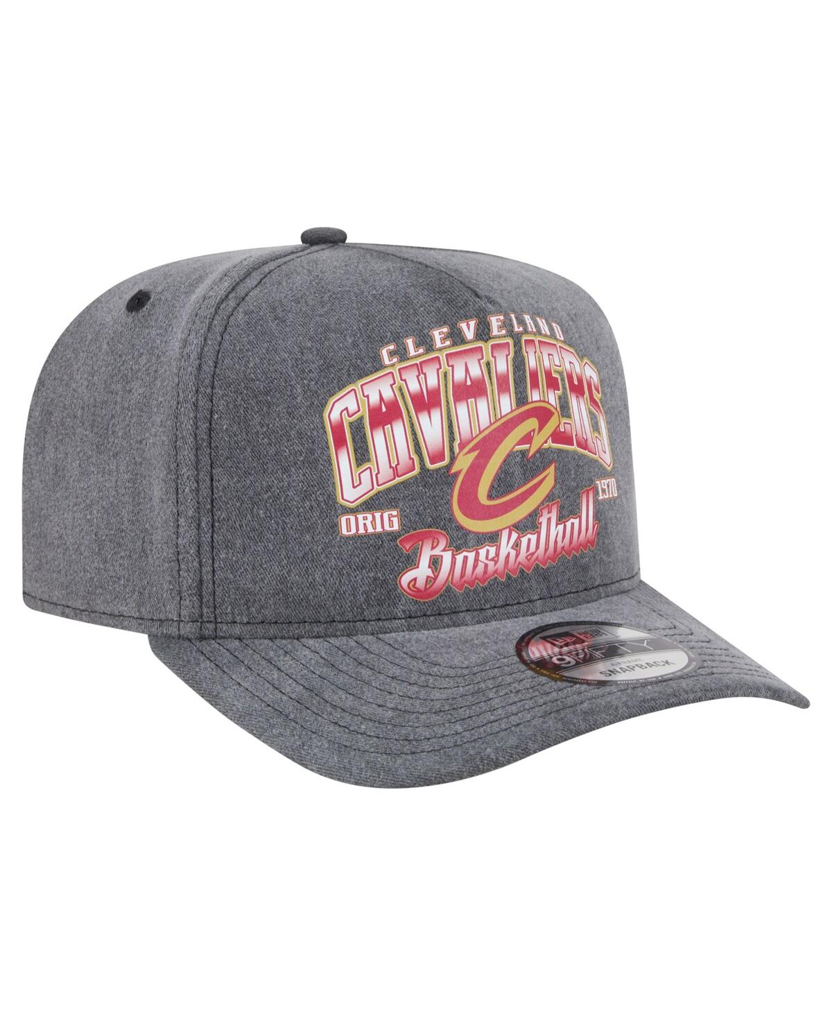 NEW ERA MEN'S CHARCOAL CLEVELAND CAVALIERS THROWBACK WASHED PRE-CURVED 9FIFTY SNAPBACK HAT 