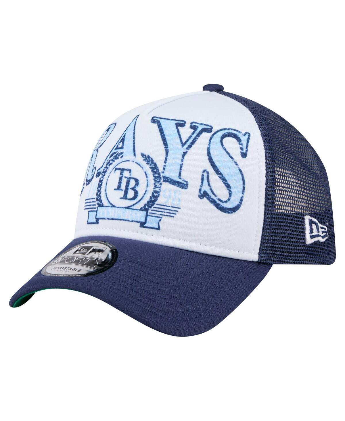 New Era Men's Navy Tampa Bay Rays Distressed 9forty A-frame Adjustable Trucker Hat