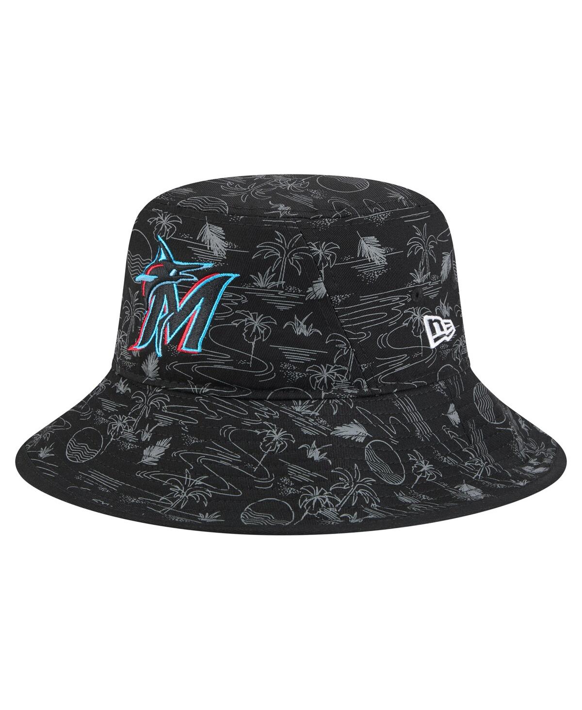 NEW ERA MEN'S BLACK MIAMI MARLINS 2025 SPRING TRAINING ALL OVER PRINT BUCKET HAT 