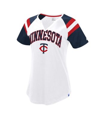 Starter - Women's White/Navy Minnesota Twins Game On Notch Neck Raglan T-Shirt