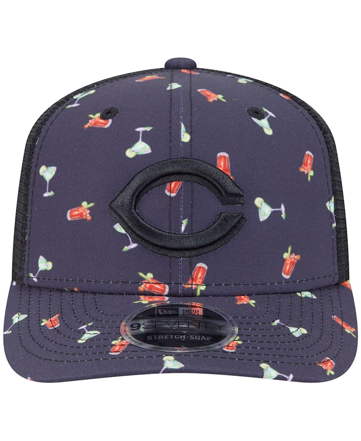 NEW ERA MEN'S BLACK CINCINNATI REDS ADVENTURE DRINKS PATTERN 9SEVENTY STRETCH-SNAP HAT 