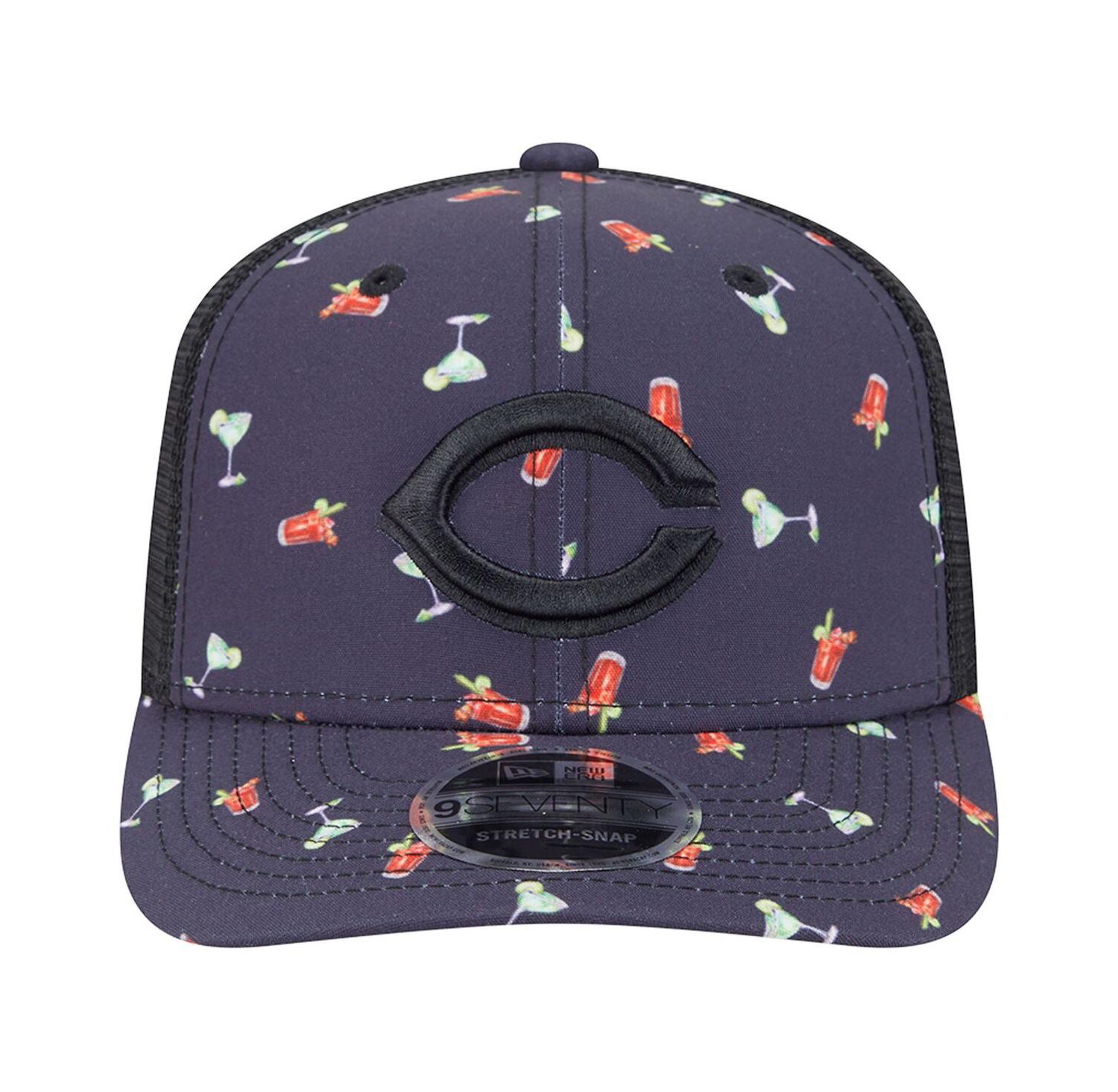 Men's Black Cincinnati Reds Adventure Drinks Pattern 9SEVENTY Stretch-Snap Hat