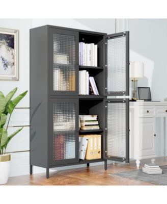 Metal Cabinet with 4 Glass Doors and Shelves