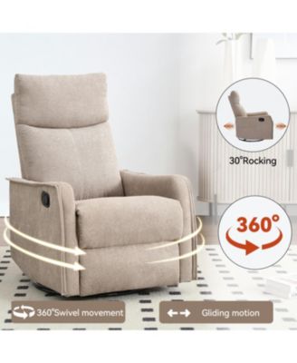 Heat Massage Manual Recliner Chair with Rocker and Swivel in Fabric for Living Room, Khaki