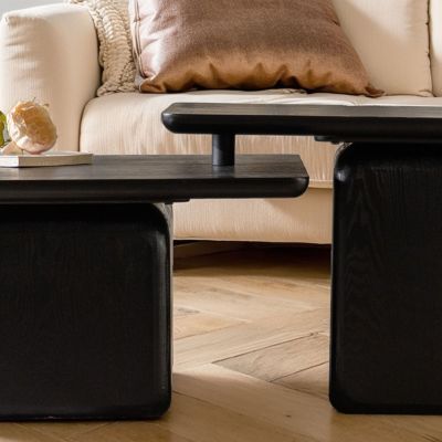 Streamdale Set of 2 Vintage Coffee Tables with Wood Grain Finish, Rectangular Accent Tables