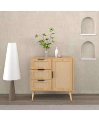 Modern Rattan Wood Dresser Wood Storage Cabinet Sideboard for Bedroom, Living Room, Entryway, Hallway