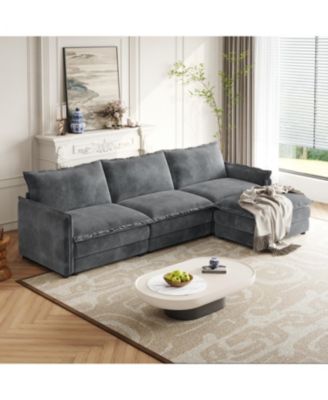 Corduroy 3-Seater Cloud Couch with Footrest & Cushions
