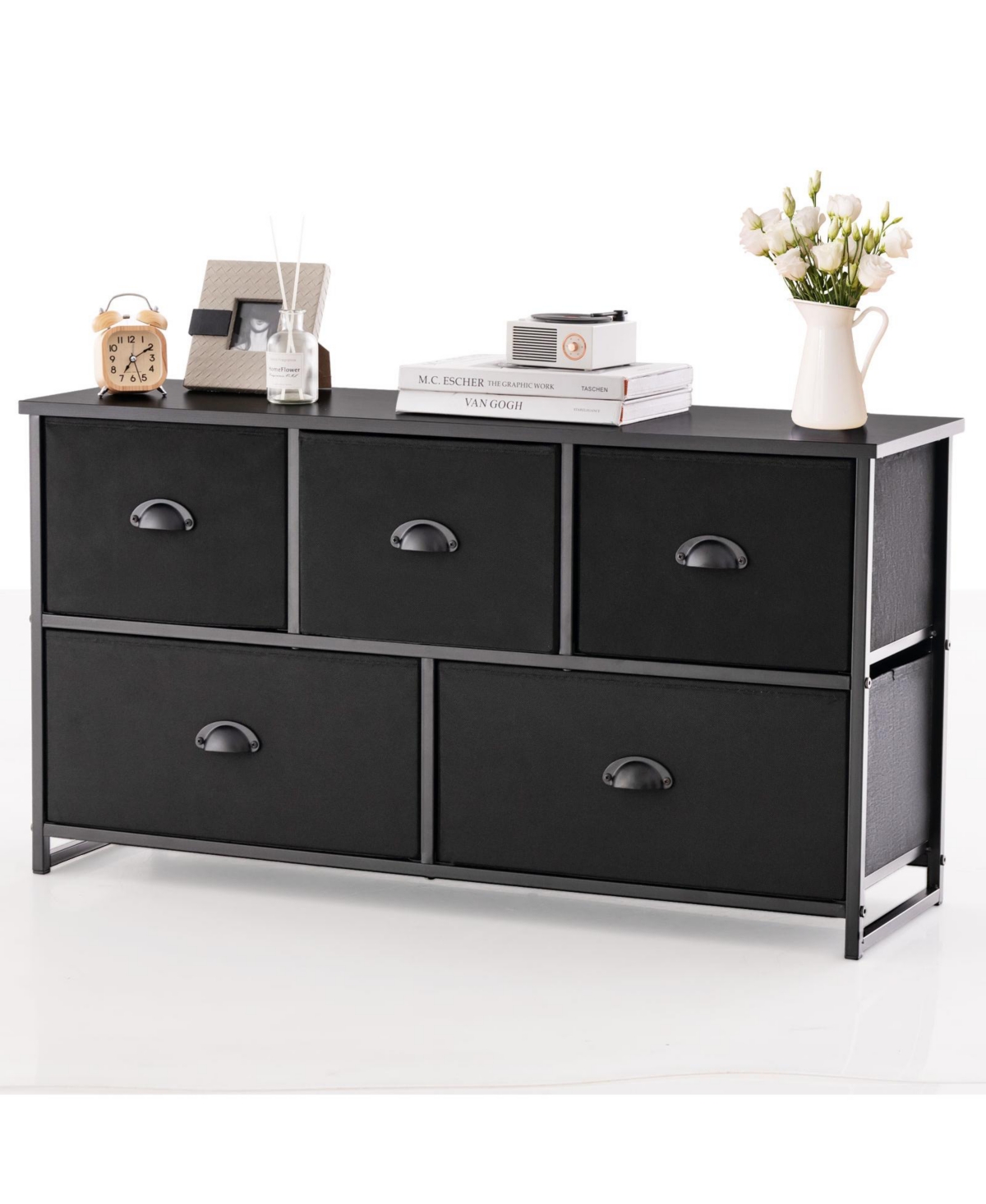 Dresser Storage Tower with 5 Foldable Cloth Storage Cubes - Black
