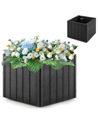 2-in-1 Outdoor Umbrella Base Planter Patio Umbrella Stand with Flower Box-Black