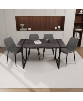 Dining Table & 4 Suede Chairs - Modern Set
