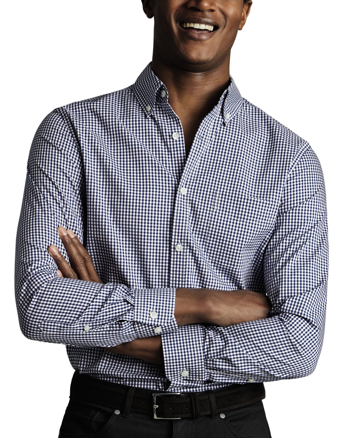 Men's Slim Fit Long Sleeve Wrinkle-Resistant Button-Down Shirt - Cornflower Blue