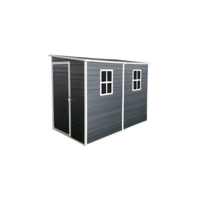8x4 ft Outdoor Resin Garden Shed with Floor, 2 Windows, and Lockable Door