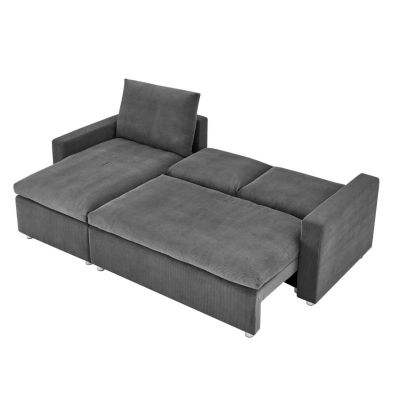 Streamdale L-Shaped Sleeper Sofa Bed with Reversible Chaise and Storage, Washable Gery Corduroy Covers