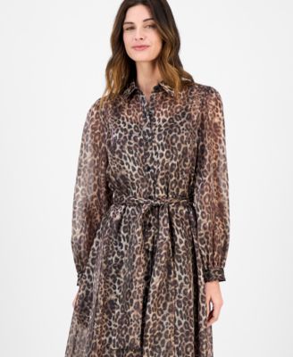 Women's Belted Long-Sleeve Shirtdress