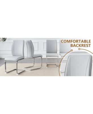 White Marble Table & Gray PU Chairs - 4 Seat Dining Set