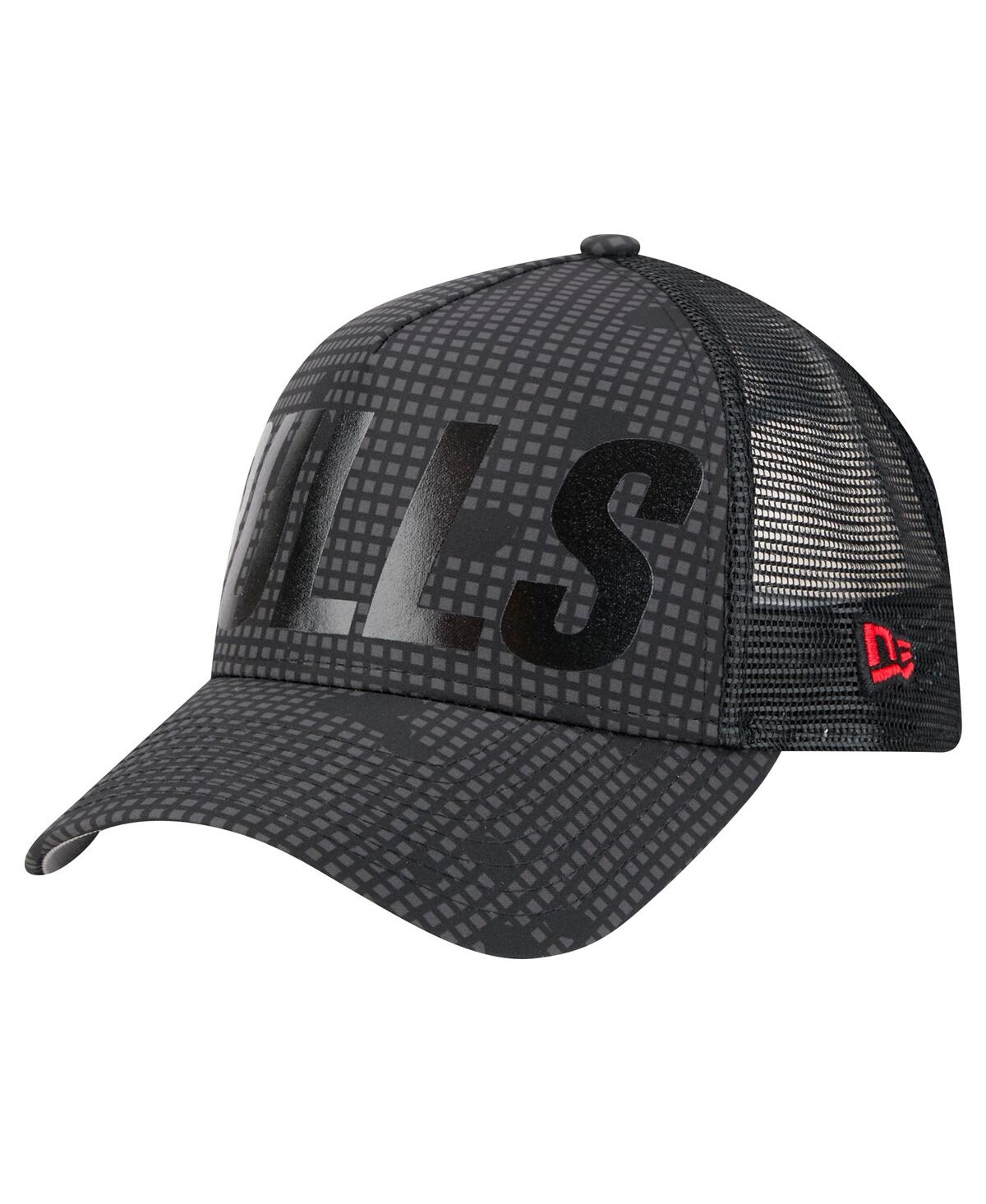 New Era Men's Black Chicago Bulls Midnight Ink Tonal A-frame Trucker 9forty Adjustable Hat