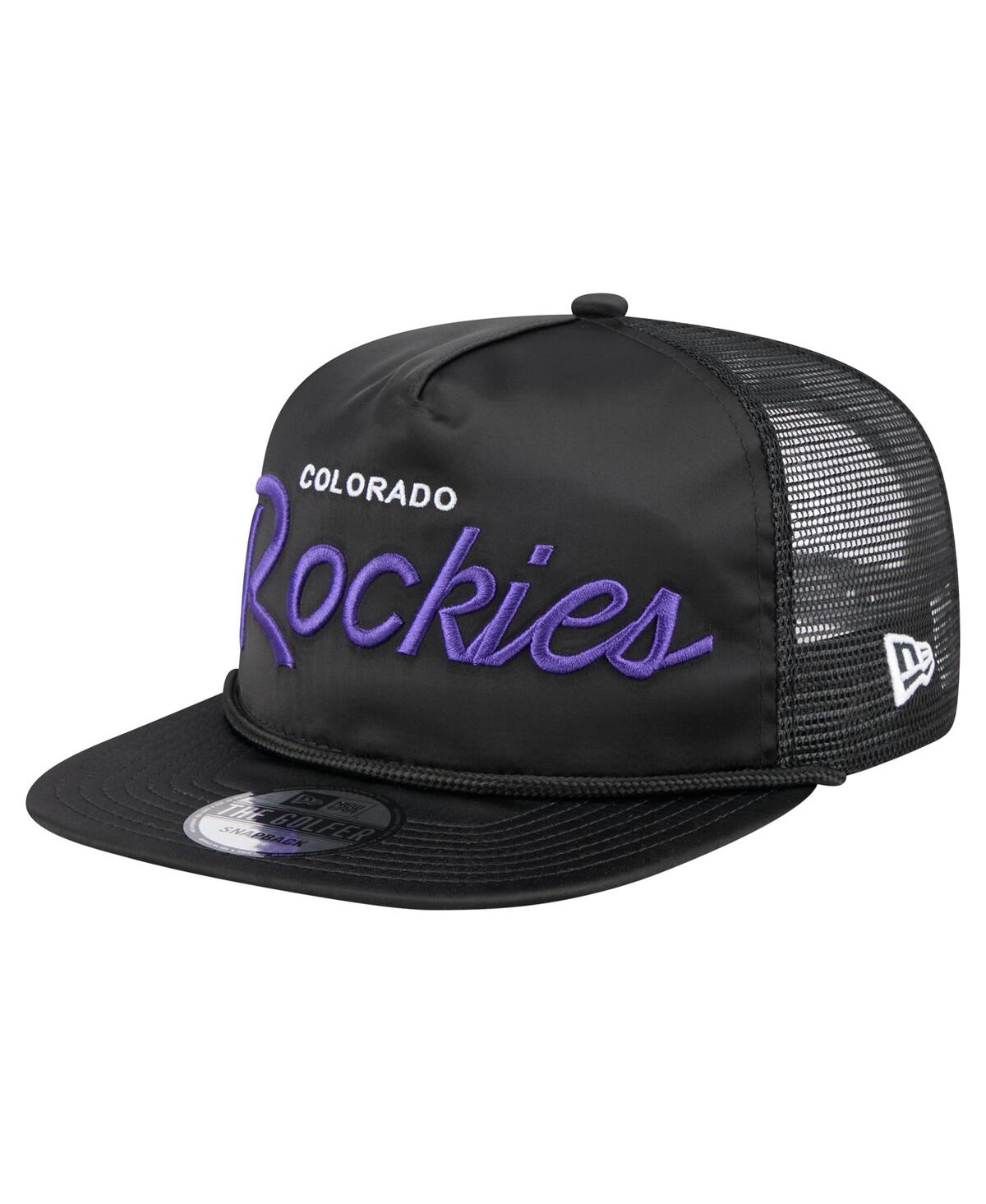 NEW ERA MEN'S BLACK COLORADO ROCKIES RETRO SATIN SCRIPT GOLFER ADJUSTABLE HAT 