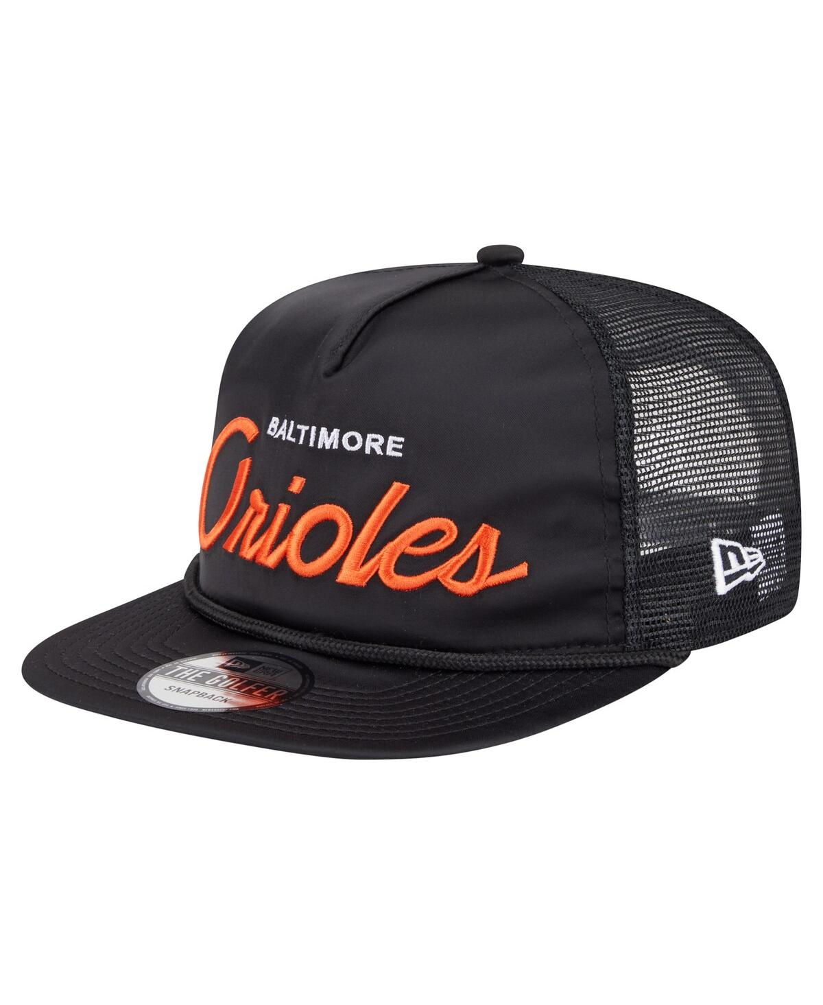 NEW ERA MEN'S BLACK BALTIMORE ORIOLES RETRO SATIN SCRIPT GOLFER ADJUSTABLE HAT 