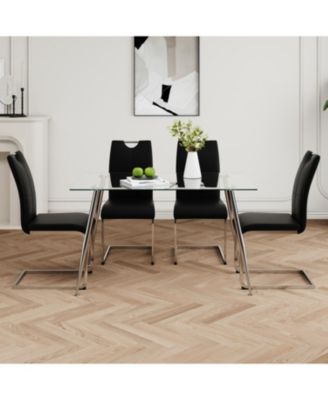 Rectangular Glass Dining Table Set with PU Chairs (Set of 5)