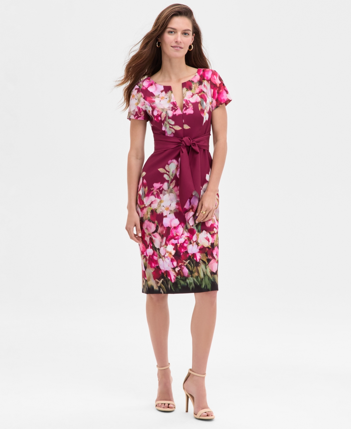 Women's Floral-Print Tie-Front Sheath Dress - Berry Multi