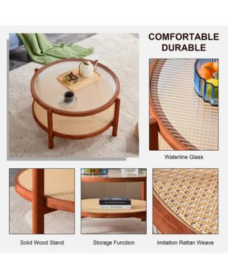 Modern Minimalist Solid Wood Coffee Table with Craft Glass Tabletop