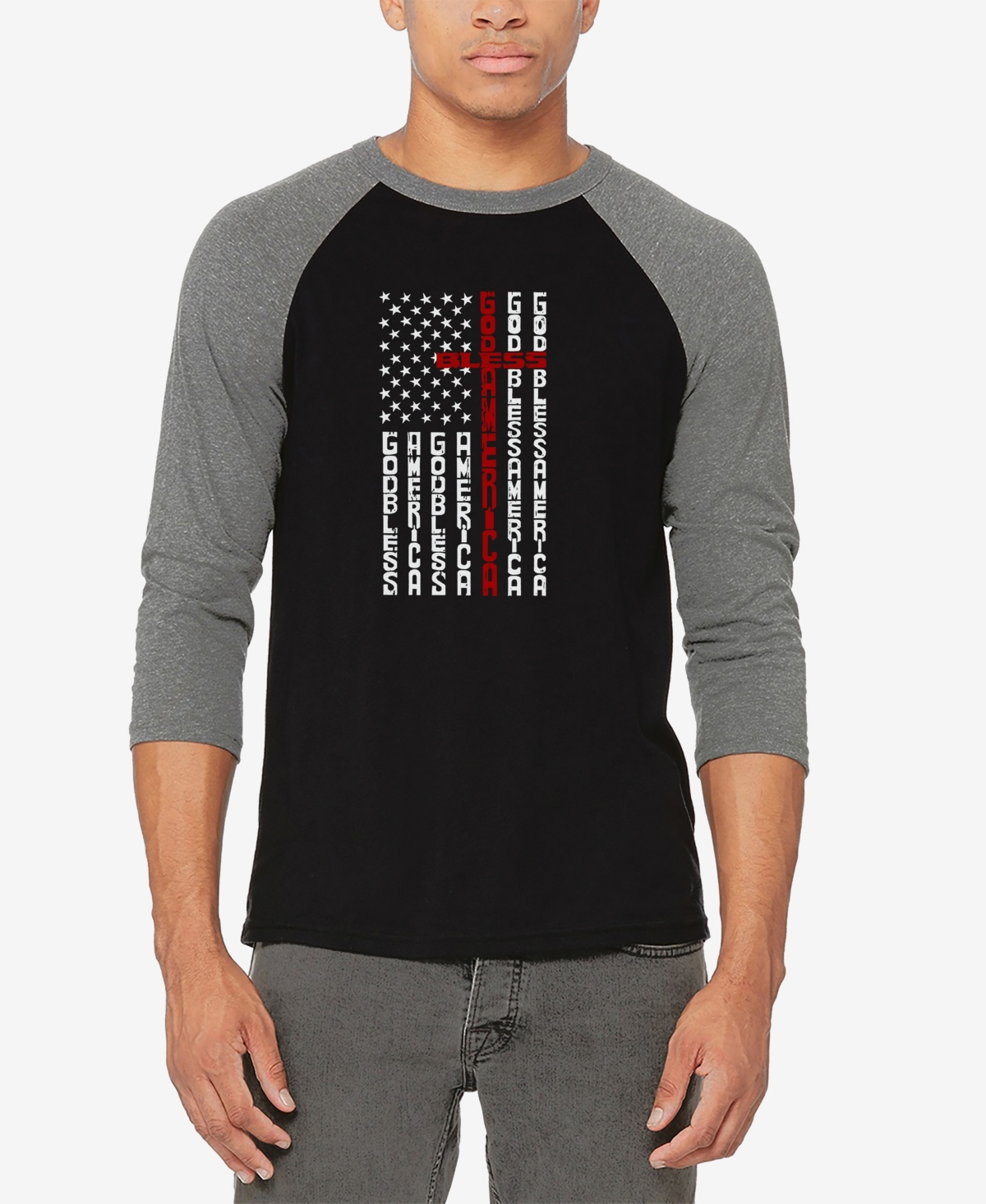 La Pop Art Men's Cross Flag Raglan Baseball Word Art T-shirt