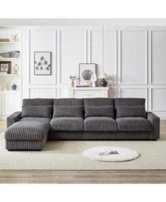 Streamdale 126" Corduroy L-Shaped Sofa w/ Cup Holder, USB, Pillows & Ottoman