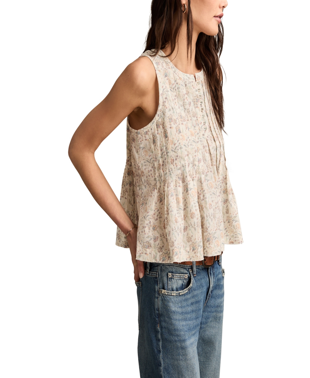 Lucky Brand Pintuck Henley Tank