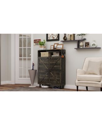 Streamdale Farmhouse Shoe Storage Cabinet with Barn Door and Flip Drawers