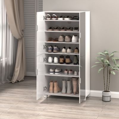 4-Drawer Shoe Cabinet with Mirror and 4-Door Closet (White
