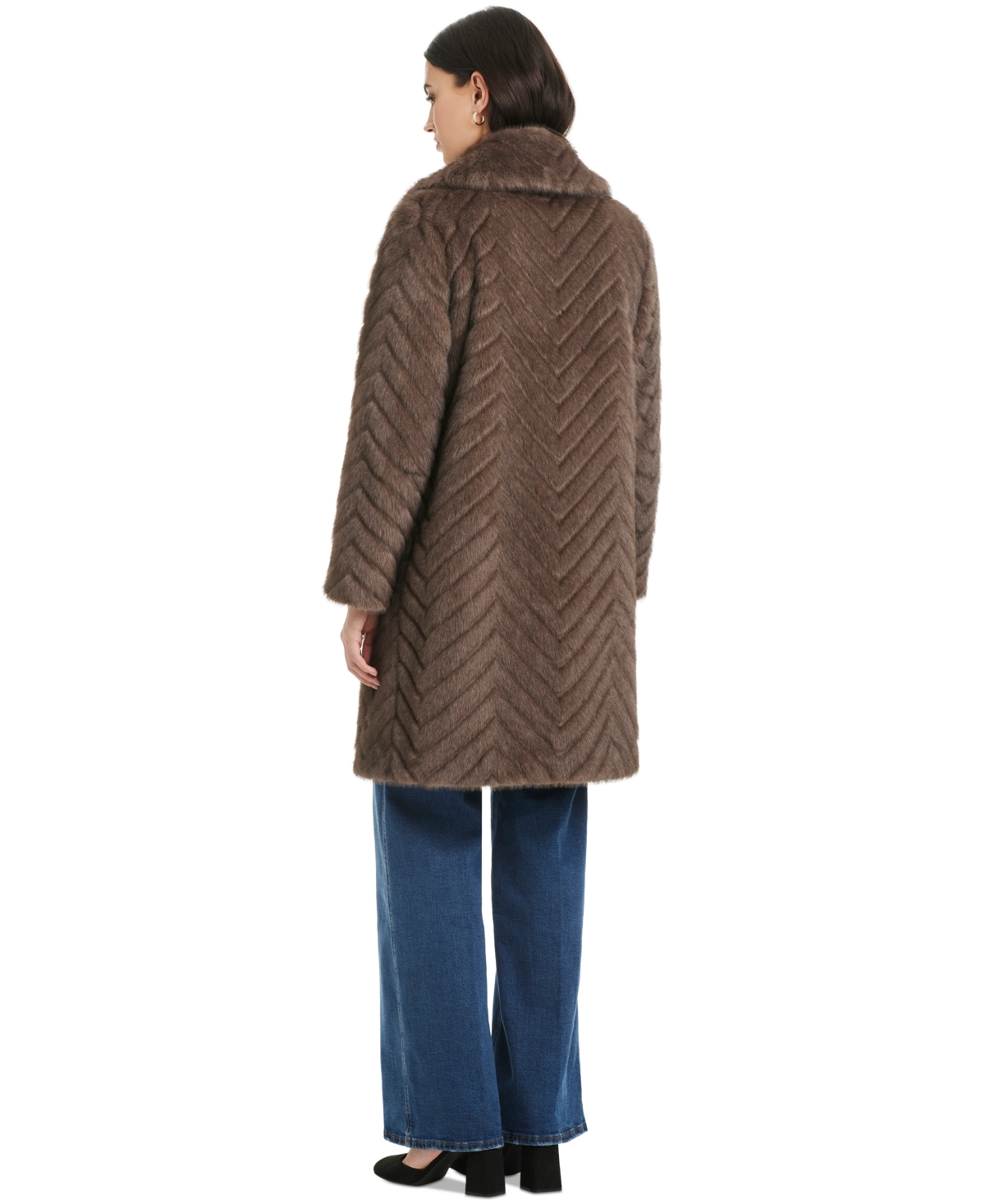 Jones New York Women's Chevron Textured Faux-fur Coat, Exclusively At Macy's In Brown