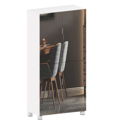 4-Drawer Shoe Cabinet with Mirror and 4-Door Closet (White