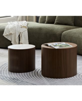 Streamdale MDF nested table set 2 pieces, handcrafted round coffee table in living/lounge area, walnut color