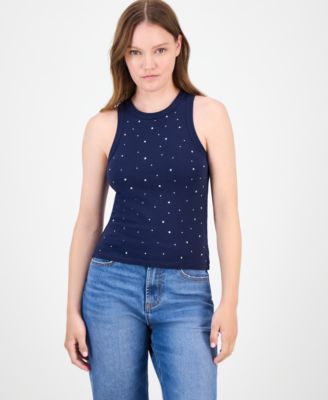 Rebel + Leigh - Juniors' Rhinestone Crewneck Tank Top