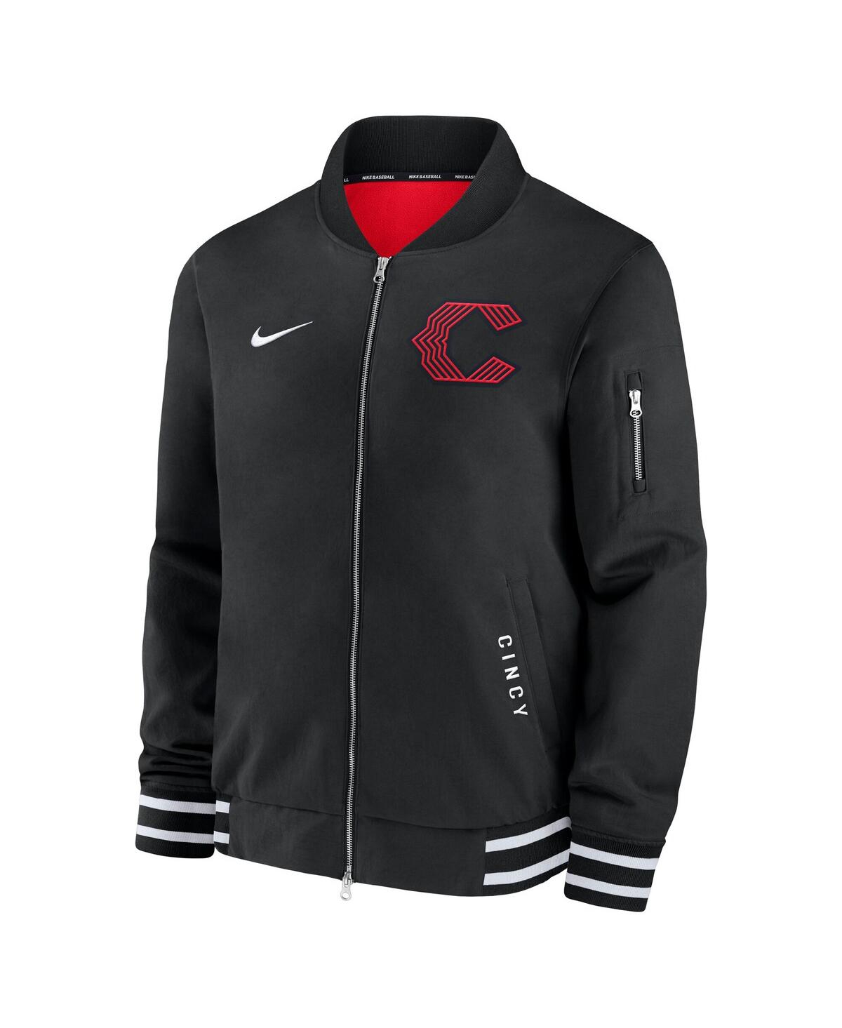 Nike Men's Black Cincinnati Reds Authentic Collection City Connect Full-zip Bomber Jacket In Black