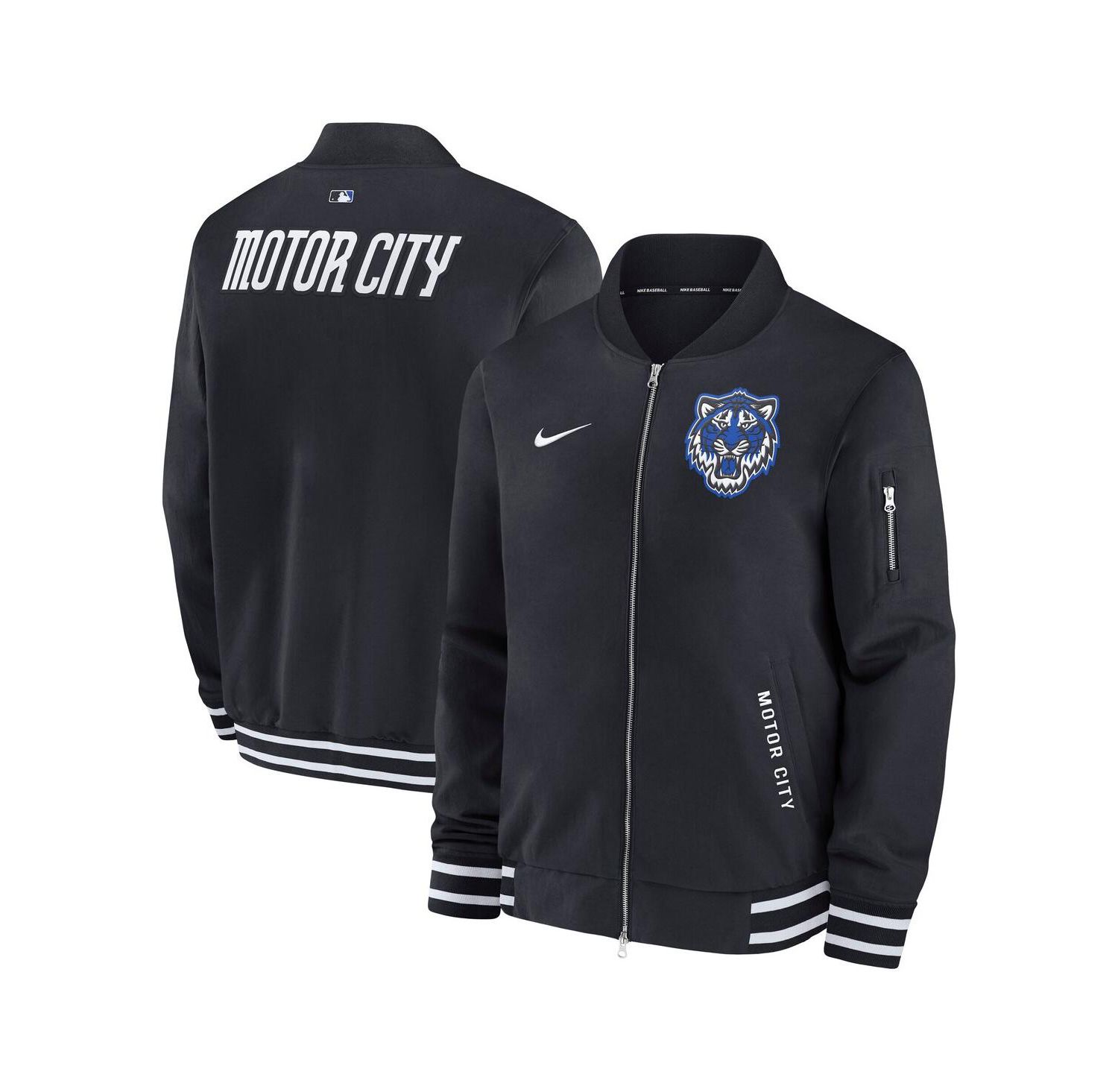 Men's Black Detroit Tigers Authentic Collection City Connect Full-Zip Bomber Jacket