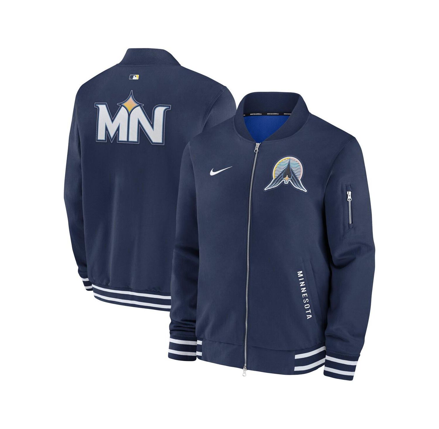 Men's Navy Minnesota Twins Authentic Collection City Connect Full-Zip Bomber Jacket