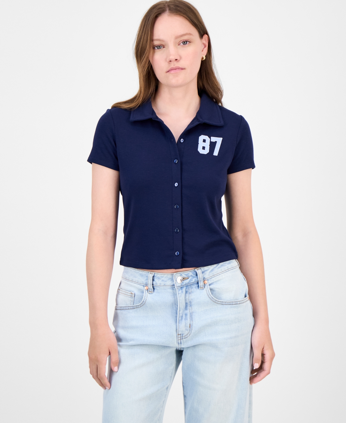 Juniors' Button-Front Short-Sleeve Polo - Tawny Port