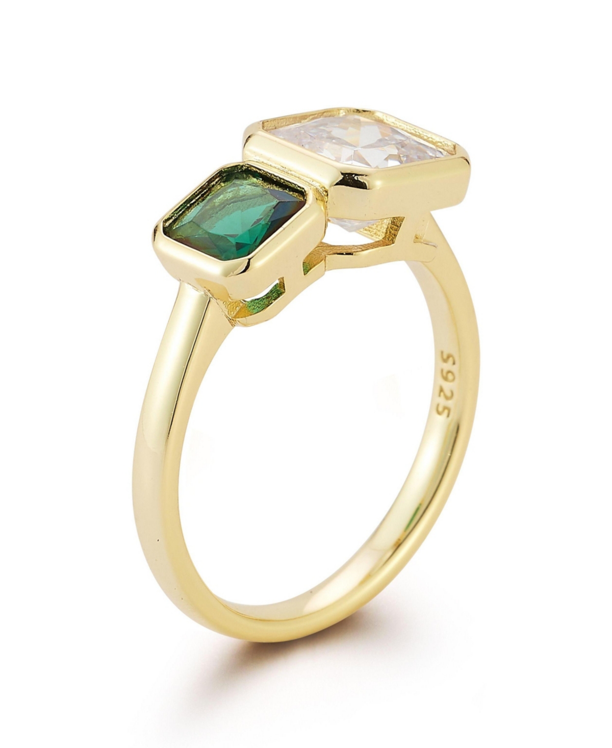 14K Gold Plated Sterling Silver Duo Radiant Cut Ring - Red