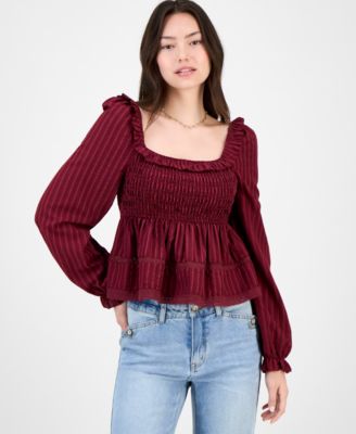 Tinseltown - Juniors' Smocked Ruffle-Trim Babydoll Top