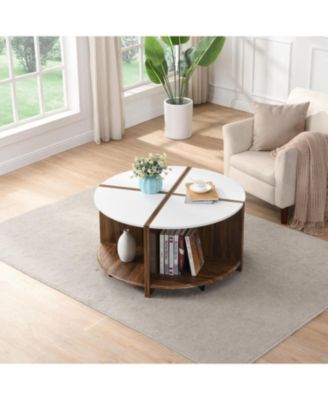 4 Piece of Industrial Round Coffee Table, Sturdy and Easy Assembly, 2-Tier with Storage for Living Room, Garden.