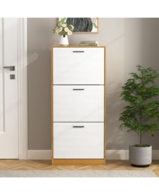 Shoe Storage Cabinet with 3 White Panel Flip Drawers, Freestanding Organizer for Entryway, Narrow Shoe Rack Cabinet