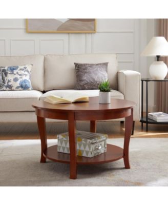 Classic Round Coffee Table with Open Shelf, 30"x30"x18", for Small Spaces