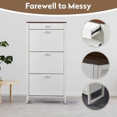 Shoe Storage Cabinet with 3 Flip Drawers & 1 Open Drawer