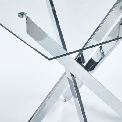 Modern Cross Metal Legs Glass Dining Table