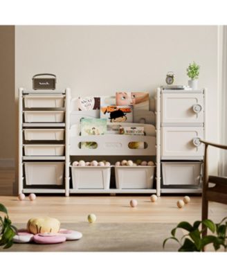 Kids Storage Organizer 8 Bins, 4-Tier Bookcase, 2 Cabinets
