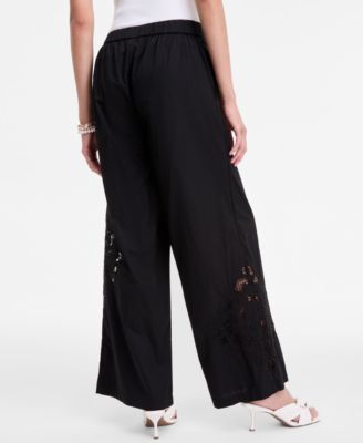 Women's Cotton Lace-Trim Wide-Leg Pants, Exclusively at Macy's