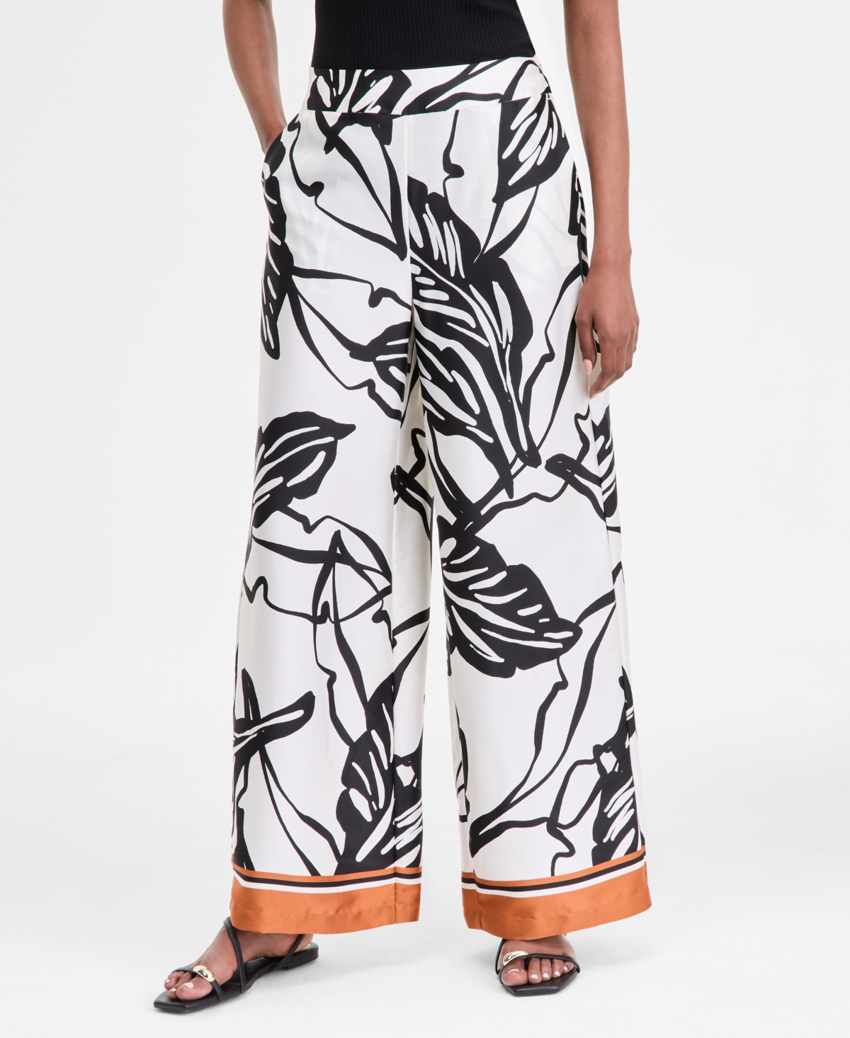 Inc International Concepts Petite Printed High Rise Wide-leg Pants, Exclusively At Macy's In Gray