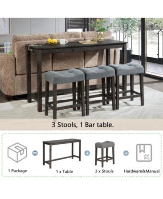 4-Piece faux wood Outlet and Padded Stools for Living and Dining Rooms Bar Table Set